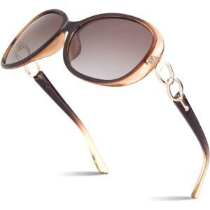 Women's Brown Polarized Trendy Fashion Oversized Sunglasses Eyes Protection